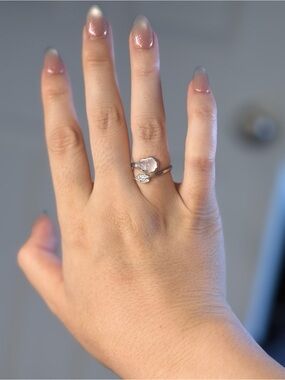 White Chalcedony Gourd Ring Adjustable Silver Tone Wrap Statement Ring